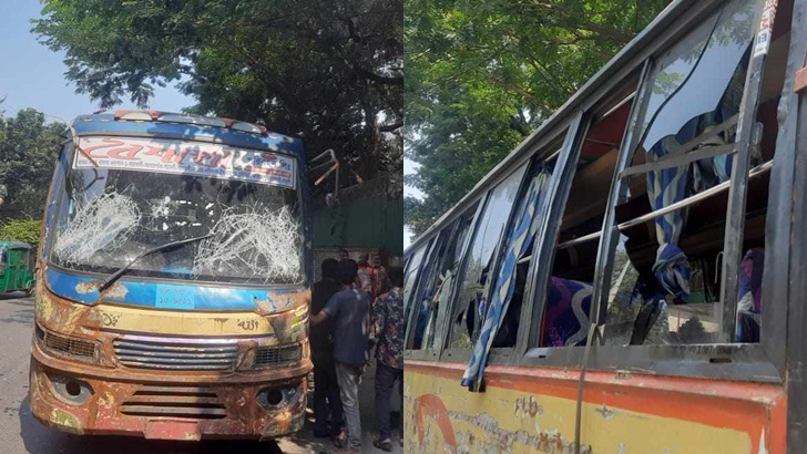 কাকরাইলে দুইটি পিকআপ ও বাস ভাঙচুর