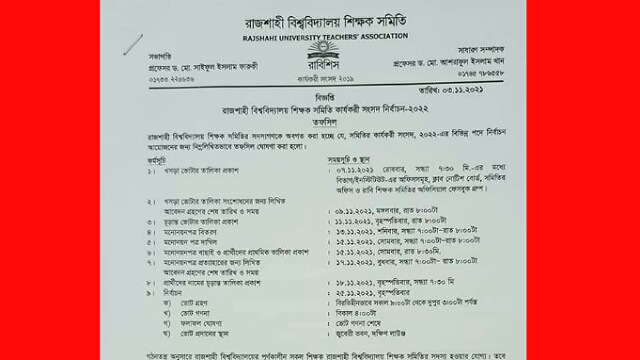 রাবি শিক্ষক সমিতির নির্বাচন আগামী ২৫ নভেম্বর